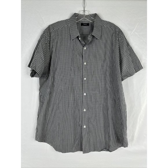 Theory Button Up Shirt Mens Size XXL Black White Plaid Short Sleeve Preppy - Picture 1 of 15